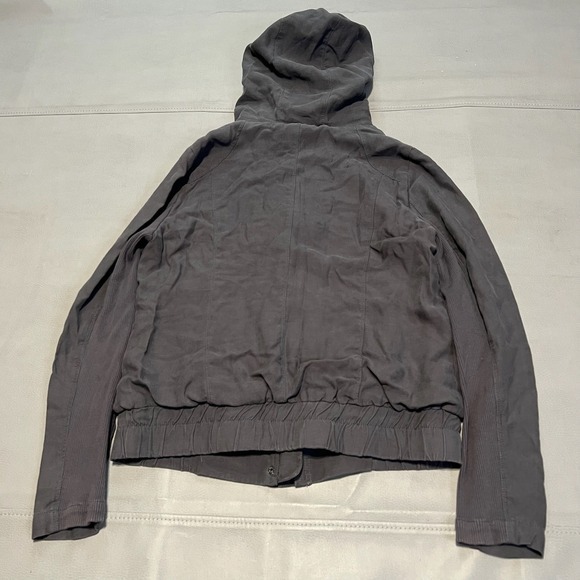 Brochu Walker Gray Trim Zip Up Hooded Mininal Earthtone Jacket Women-S-3092 - Picture 6 of 7